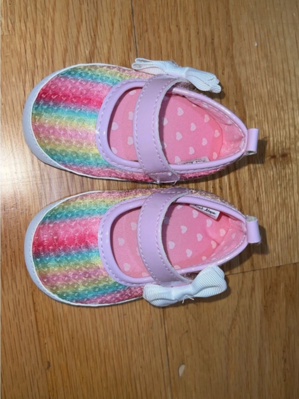 Kids Rainbow Mary Jane Shoes with Pink Heart Insole first steps